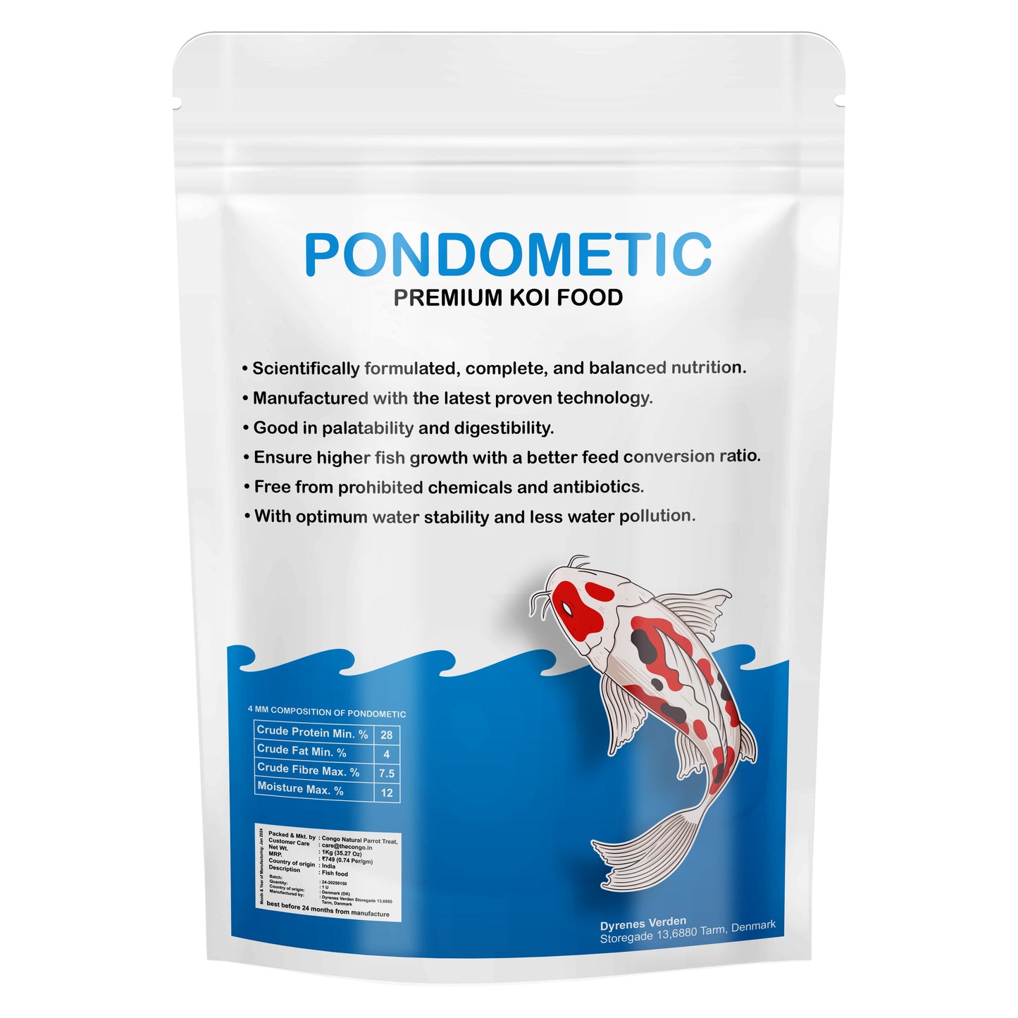 Congo® 1Kg Pondometic 4 mm Floating Pellet Feed for Fishes, Aquarium Fish, Pond and Other Fishes, 1Kg