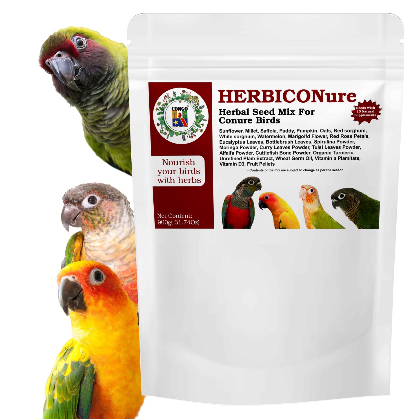 Congo® 900g HERBICONure High Nutrional Herbal Seed Food Mix for All Types of Conure, 900g