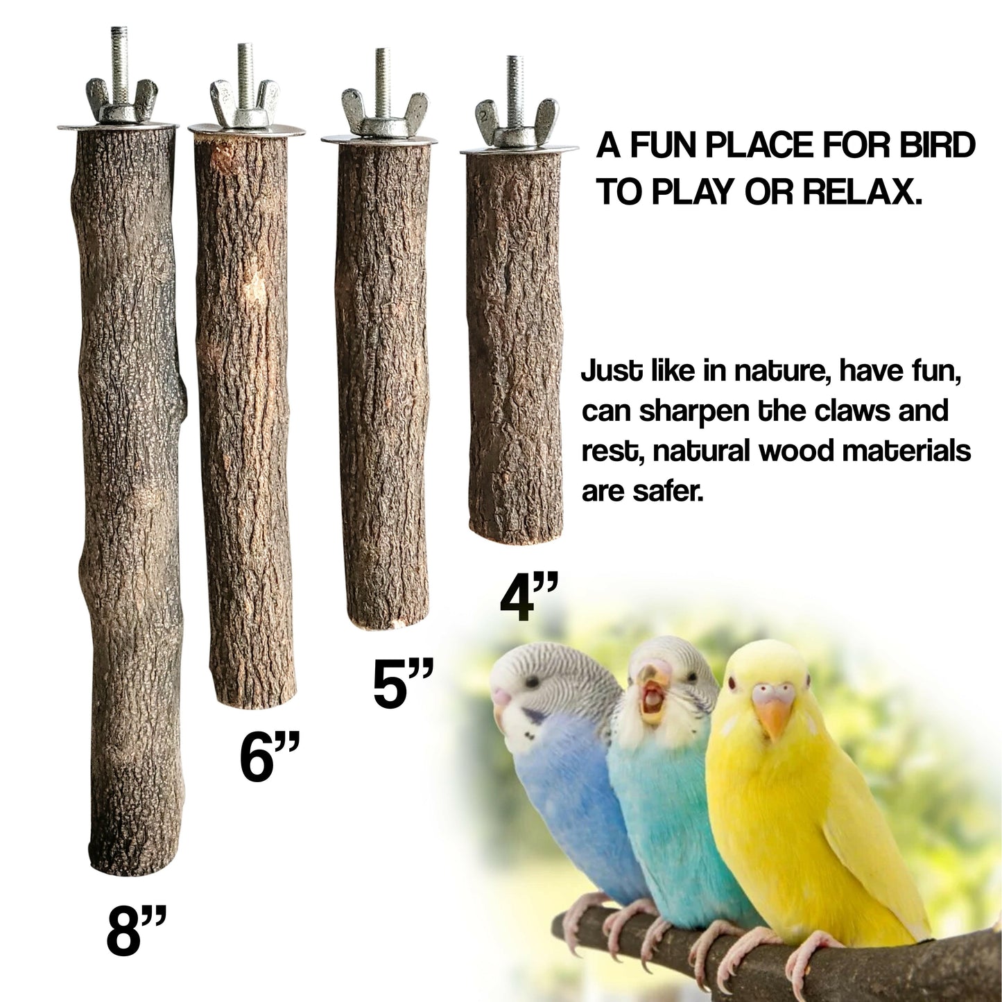 Congo Mini 4pc Perch Set Natural Safe Chew for Budgies, Cockatiels, Lovebirds, Finches, Conure and Other Birds (Set of 4)