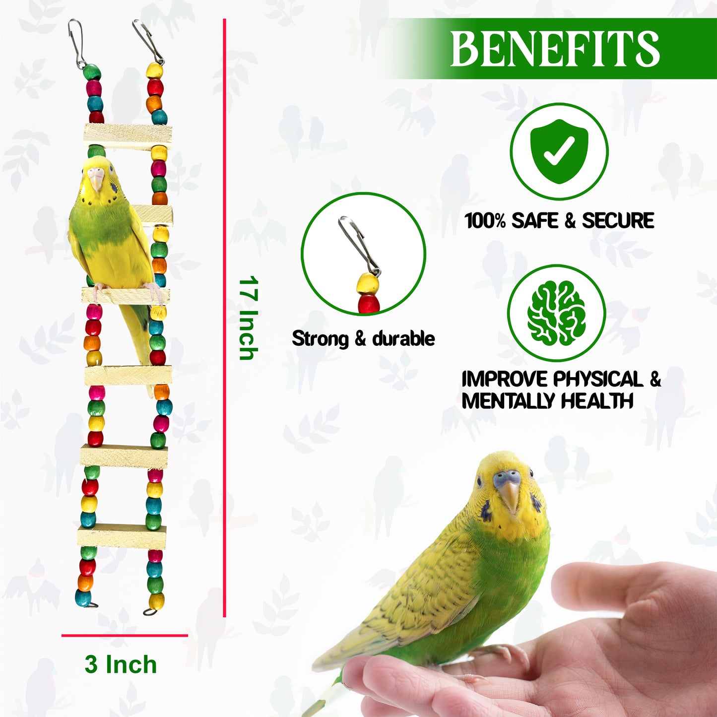 Congo Set of 3 Colored Ladder, Hanging Spiral and Chew Toy Combo Pack for Budgies, Lovebirds, Finches, Cockatiel Set of 1 (Piece of 3)