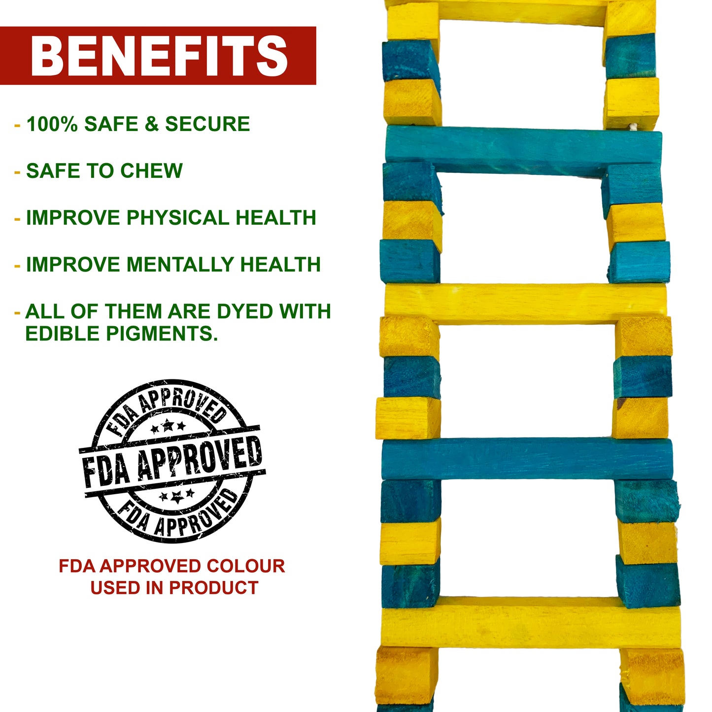 Congo Colored 36 Inch Ladder for Chewing and Playing for Amazon, African Grey, Macaw, Cockatoo and Other Birds (Piece of 1)