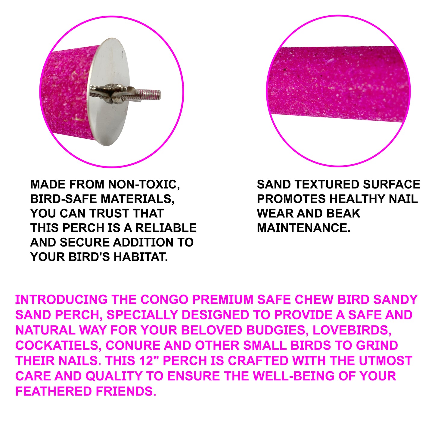 Congo Premium 12" Safe Chew Bird Sandy Sand Perch for Grinding Nail for Budgies, Lovebirds, Cockatiels, Conure and Other Small Birds