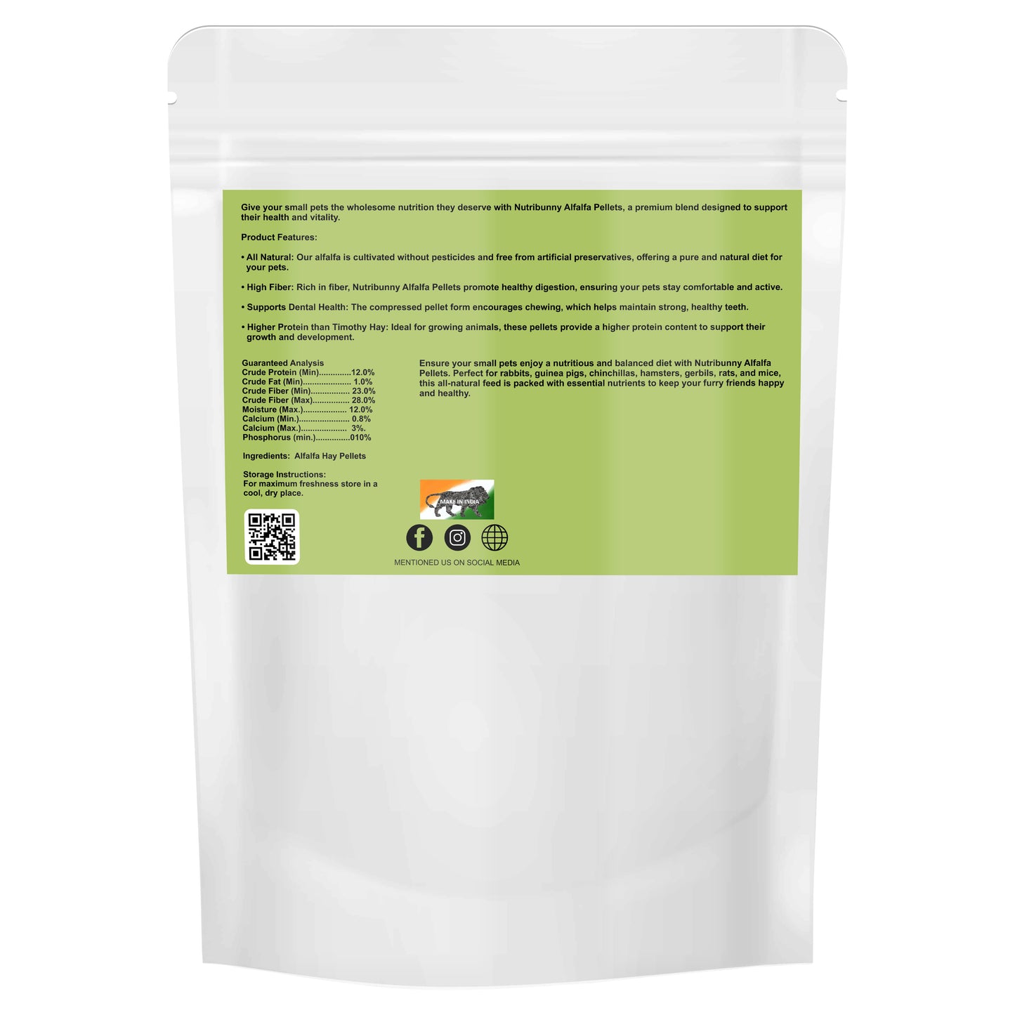 NutriBunny Alfalfa Pellets Daily Diet for Rabbits, Guinea Pigs, Chinchillas, Hamsters, Gerbils and Other, 900g