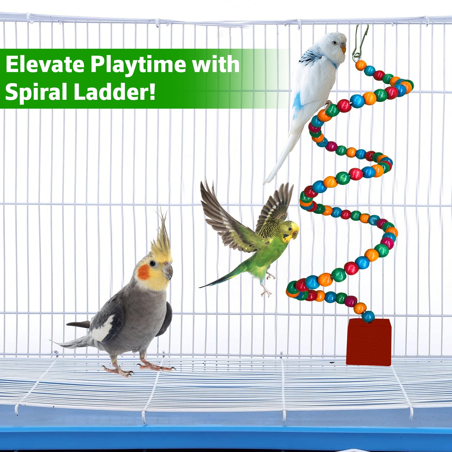 Congo® 43X7cm Playful Natural Wood Beads Spiral Ladder for Budgies, Parakeet, Lovebirds, Cockatiel, Conure and Using Bird Cage Toy