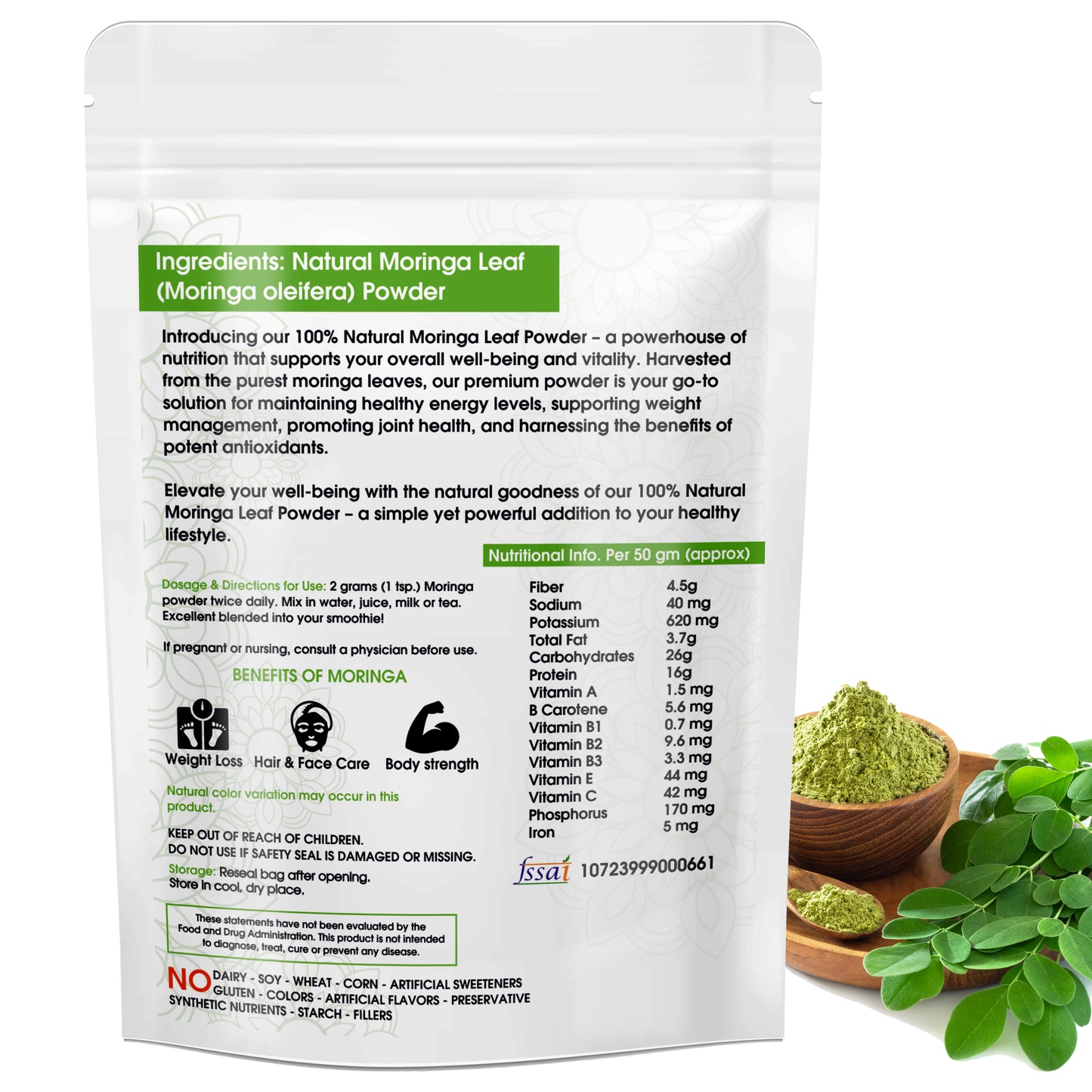CONGO® Organex Natural Moringa Leaf Powder For Weight Loss And High Nutritonal Powder 100g