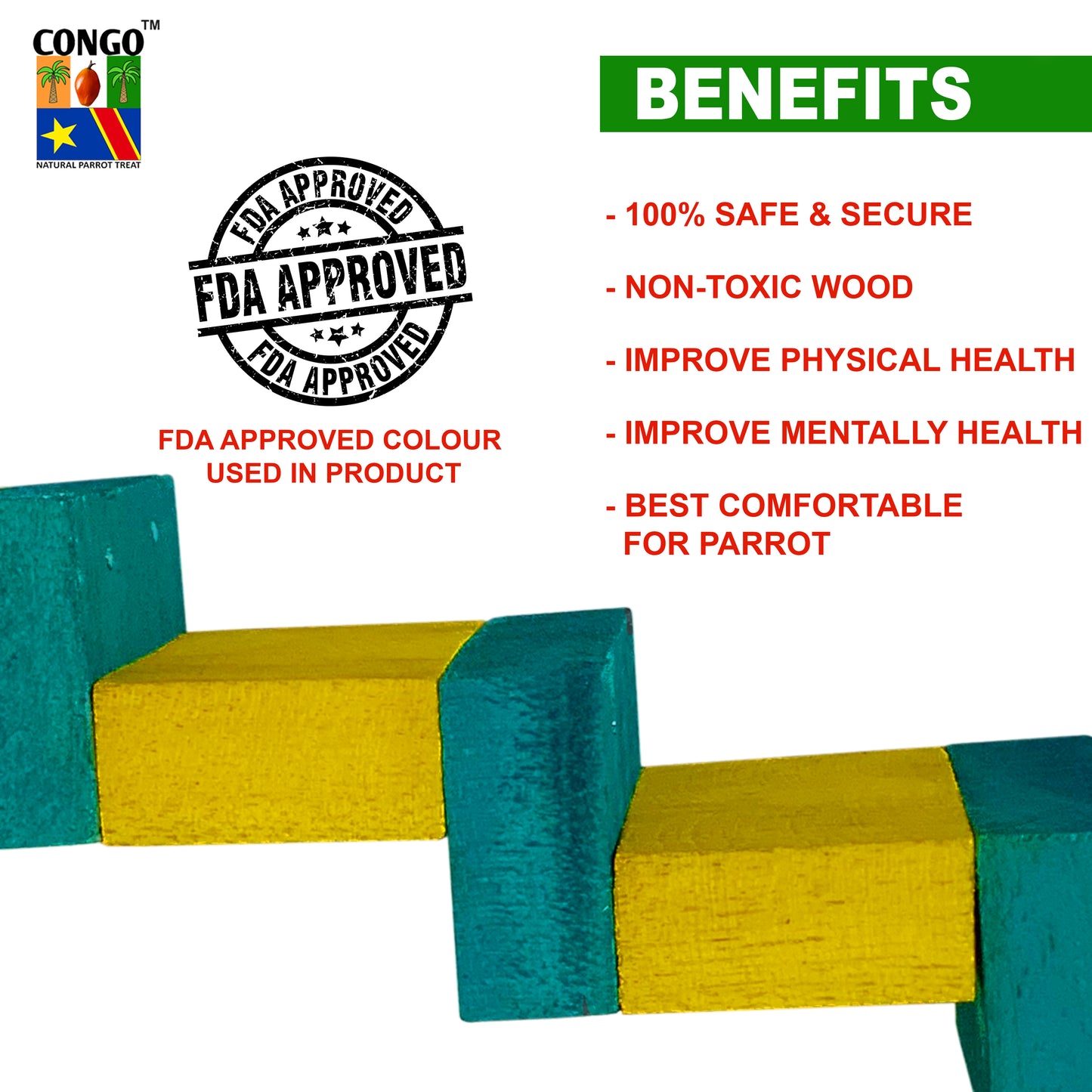 Congo Natural 11X4 in. Colored Fix Ladder On Cage for Lovebirds, Cockatiels, Senegal, Conure and Other Birds (Piece of 1)