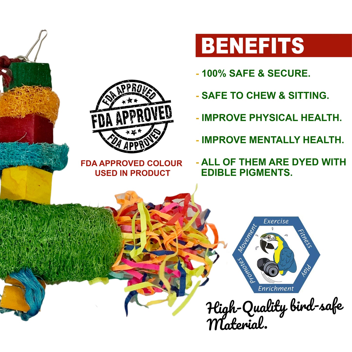 CONGO® 12X8 Inch Foraging Luffa Chew Color Hanging Toy for Budgies, Finches, Cockatiel, Lovebirds, and Other Small Birds (Piece of 1)