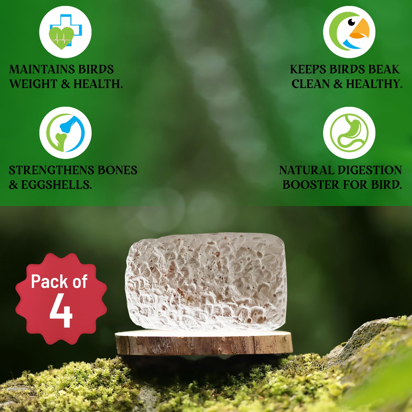 Congo® High Calcium Block for Birds | Bird Food and Supplement | Easy to Digestive for Finch, Budgies, Lovebirds, Cockatiels, Conure and Other Birds. (Pack of 4-200 gm)