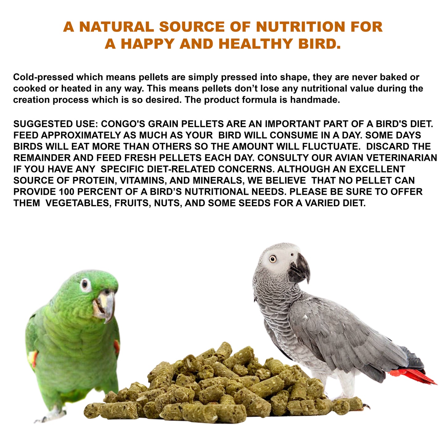 Congo® 1Kg Premium Grain Pellets Daily Diet for Conure, Senegal, Amazon, African Gray, Macaw, Cockatoo, Indian Parrot, and Other Big Birds (1Kg)