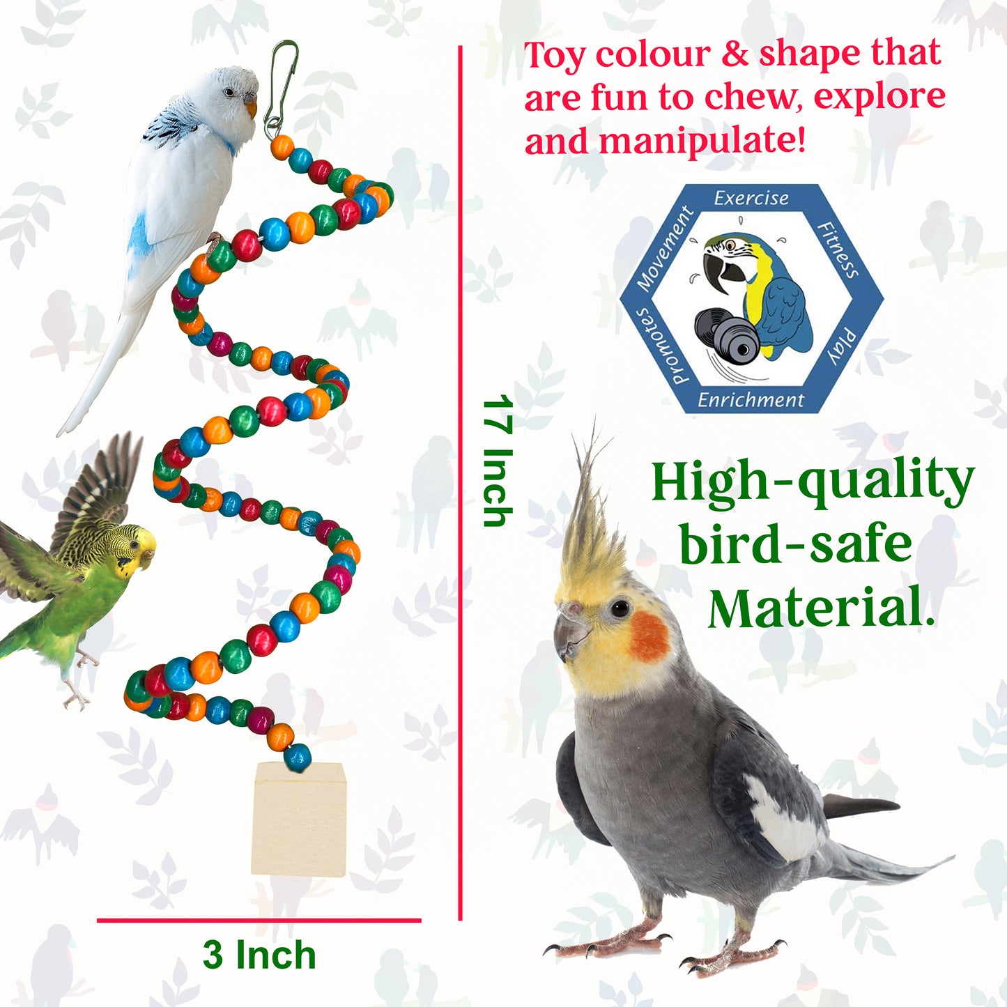 Congo Set of 3 Colored Ladder, Hanging Spiral and Chew Toy Combo Pack for Budgies, Lovebirds, Finches, Cockatiel Set of 1 (Piece of 3)