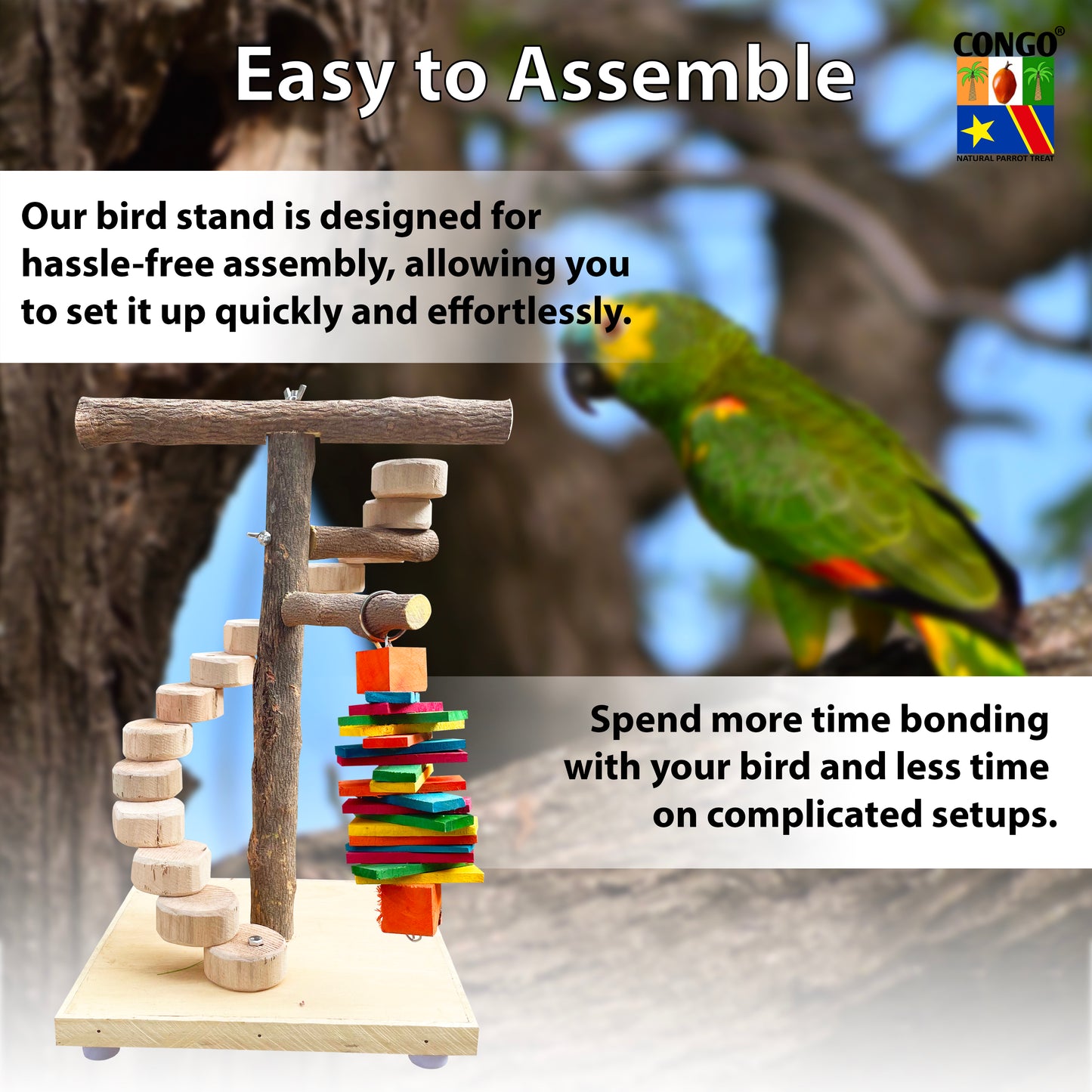 Congo® 1.5 Ft. (45 cm) Mini Ladder Stand with Steel Feeding Bowl for Birds Playing and Sitting for Cockatiels, Conure, Senegal, Amazon and Other Birds