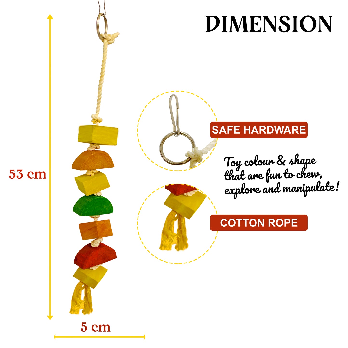 Congo® 53X5cm Premium Edible Colored Hanging & Chewing Toy for Cockatiels, Conure, Senegal, Amazon and Other Birds (Piece of 1)