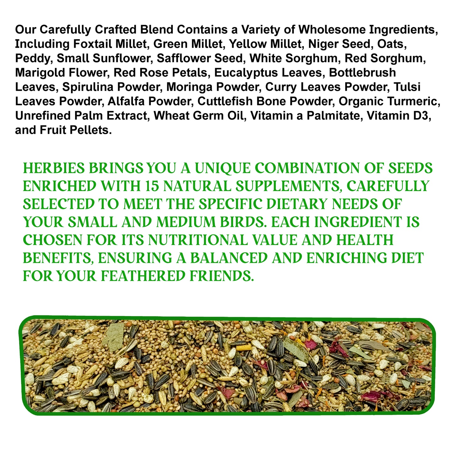 Congo® 900gm Herbies Herbal Seed Mix Nutritional Diet for Finch, Budgies, Lovebirds, Cockatiels, Conure and Other Small & Medium Birds, 900gm