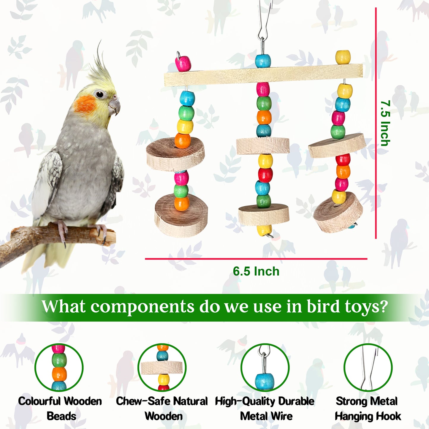 Congo Set of 3 Colored Ladder, Hanging Spiral and Chew Toy Combo Pack for Budgies, Lovebirds, Finches, Cockatiel Set of 1 (Piece of 3)