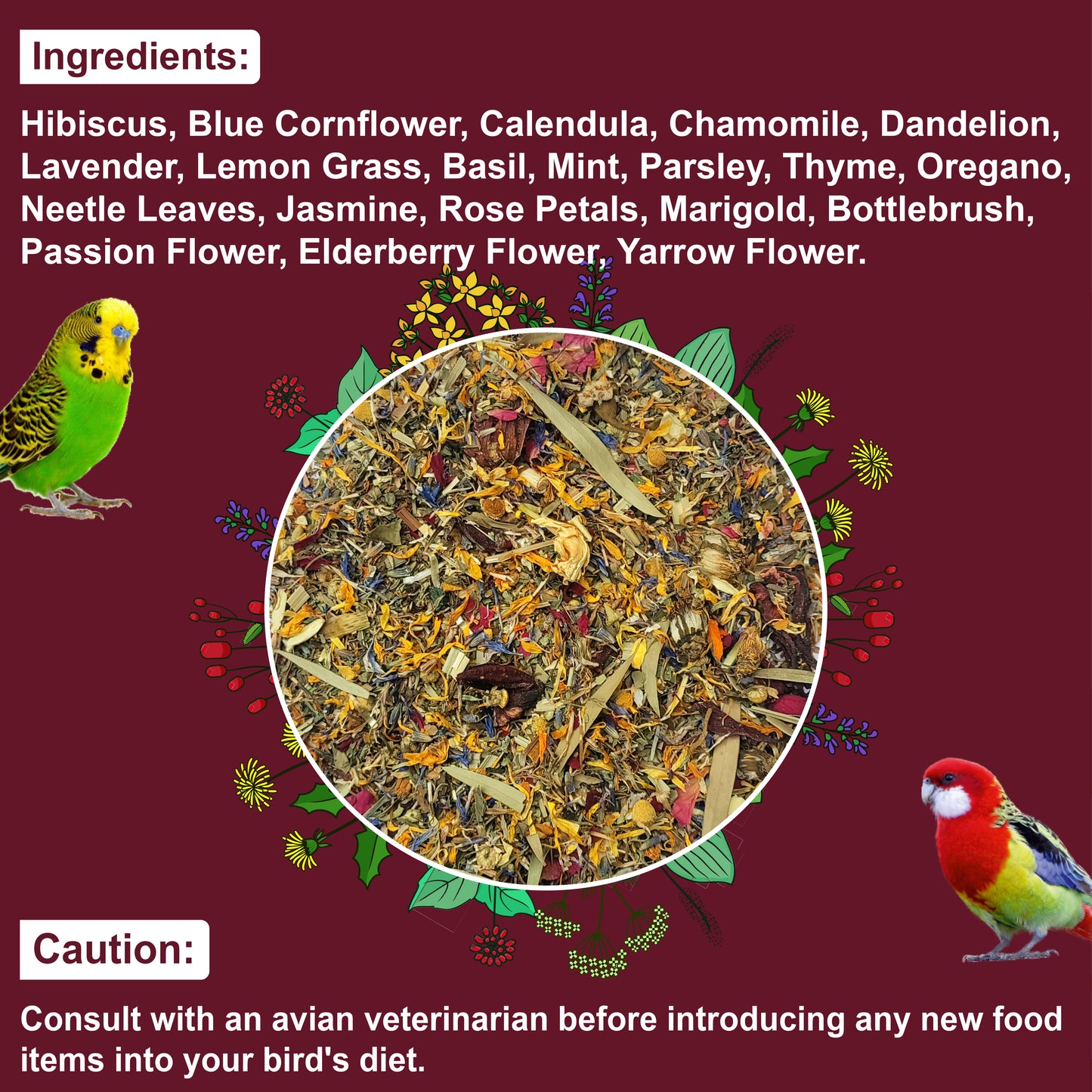 Congo® Flower Power 20 Flower Mix Treat Food for Budgies, Finches, Lovebirds, Cockatiels, Conure, Rosella, Amazon, African Grey, Macaw, Cockatoos and Other Birds
