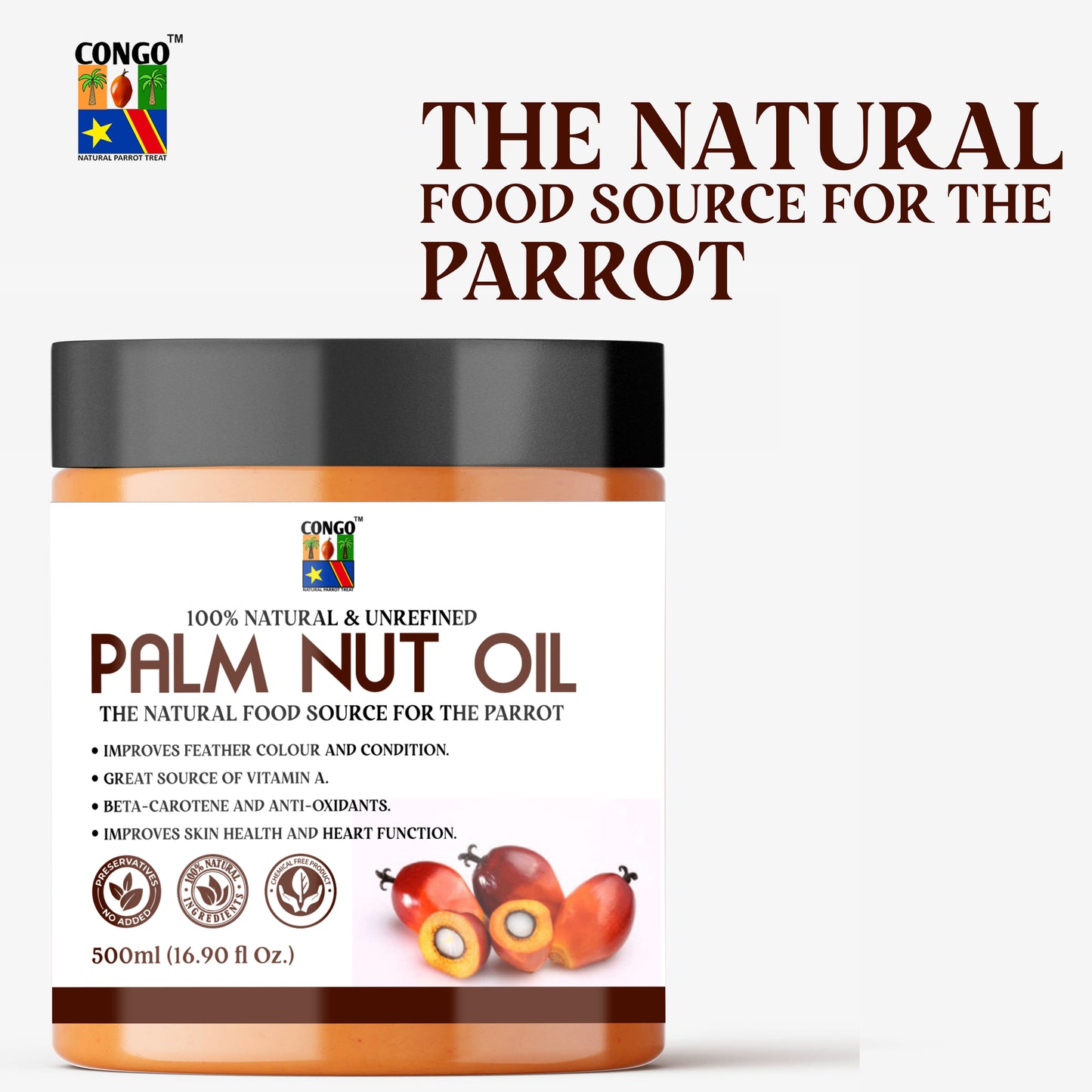 Congo 500g Palm Nuts Oil for Healthy Feather & Wings for Finches, Budgies, Conures, Lovebirds, Cockatiels, African Grey, Macaws, Cockatoo, Eclectus and Other Birds (500gm)