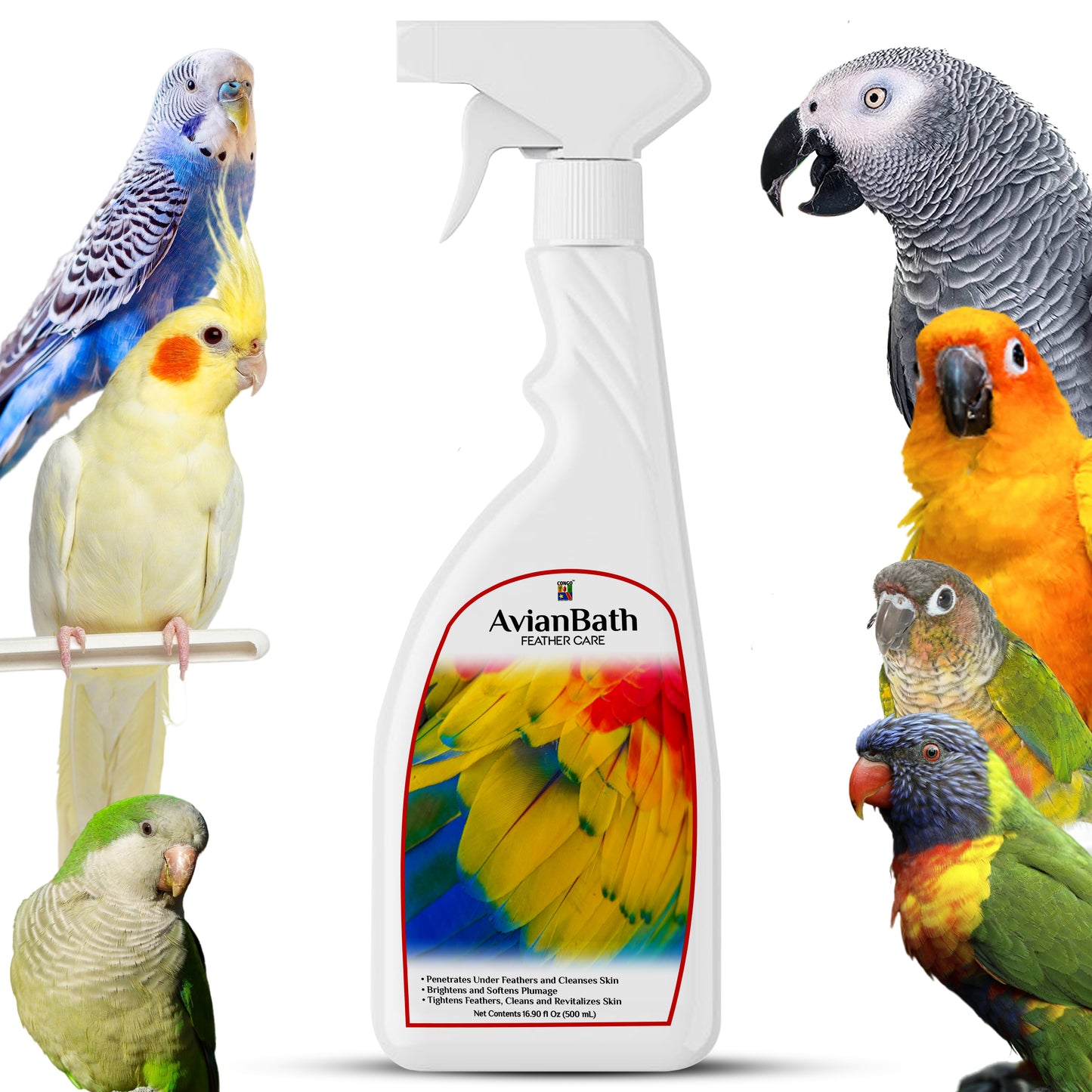 Congo 500ml AvianBath Feather Care Bird Bath Spray | for Healthy Feather for Budgies, Cockatiels, Lovebirds, Conure, Senegal, Amazon, African Grey, Macaw and Other Birds