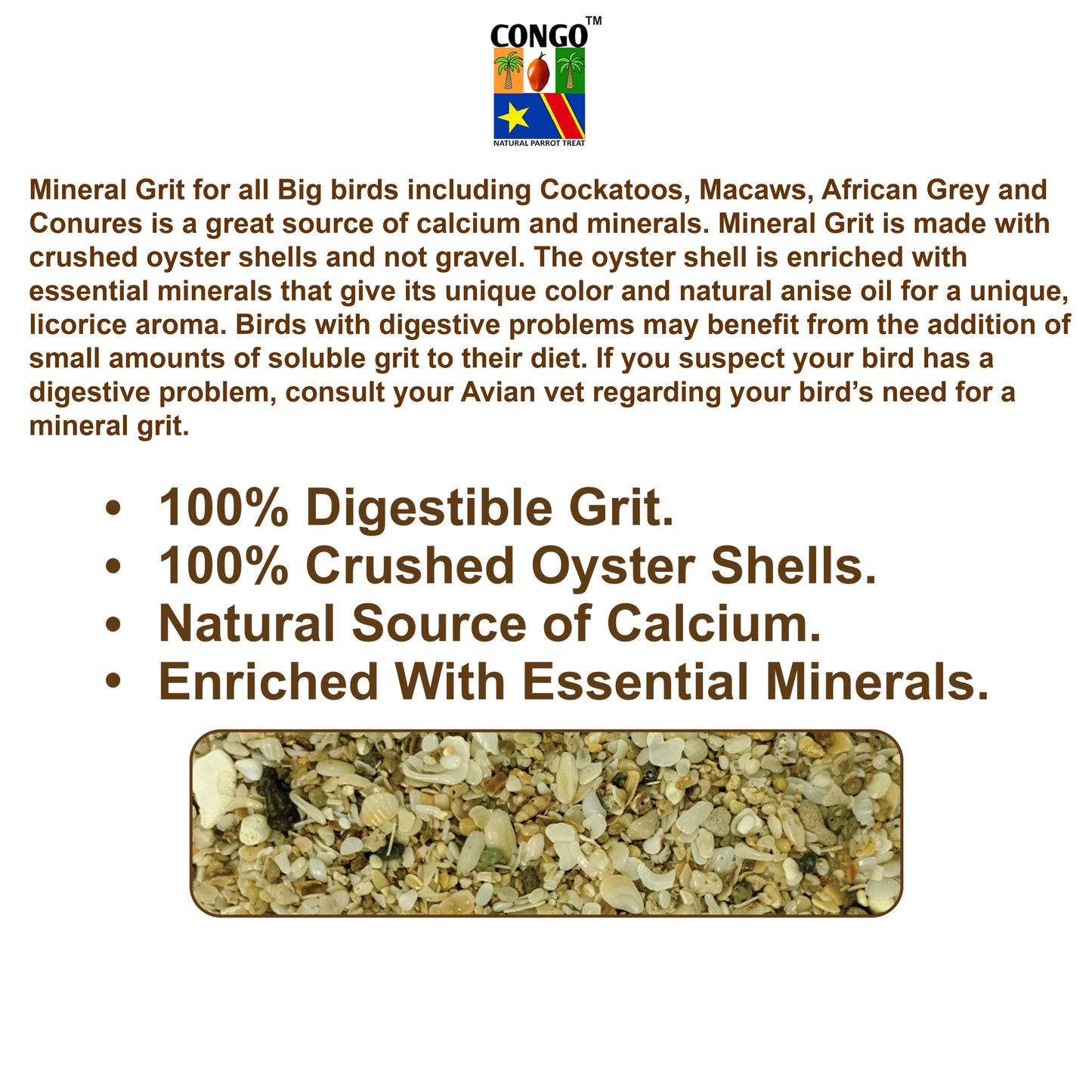 Congo® 900gm Mineral Grit for Healthy Bird Digestive System for Conure, Cockatoos, African Grey, Macaw and Other Big Birds (900gm)