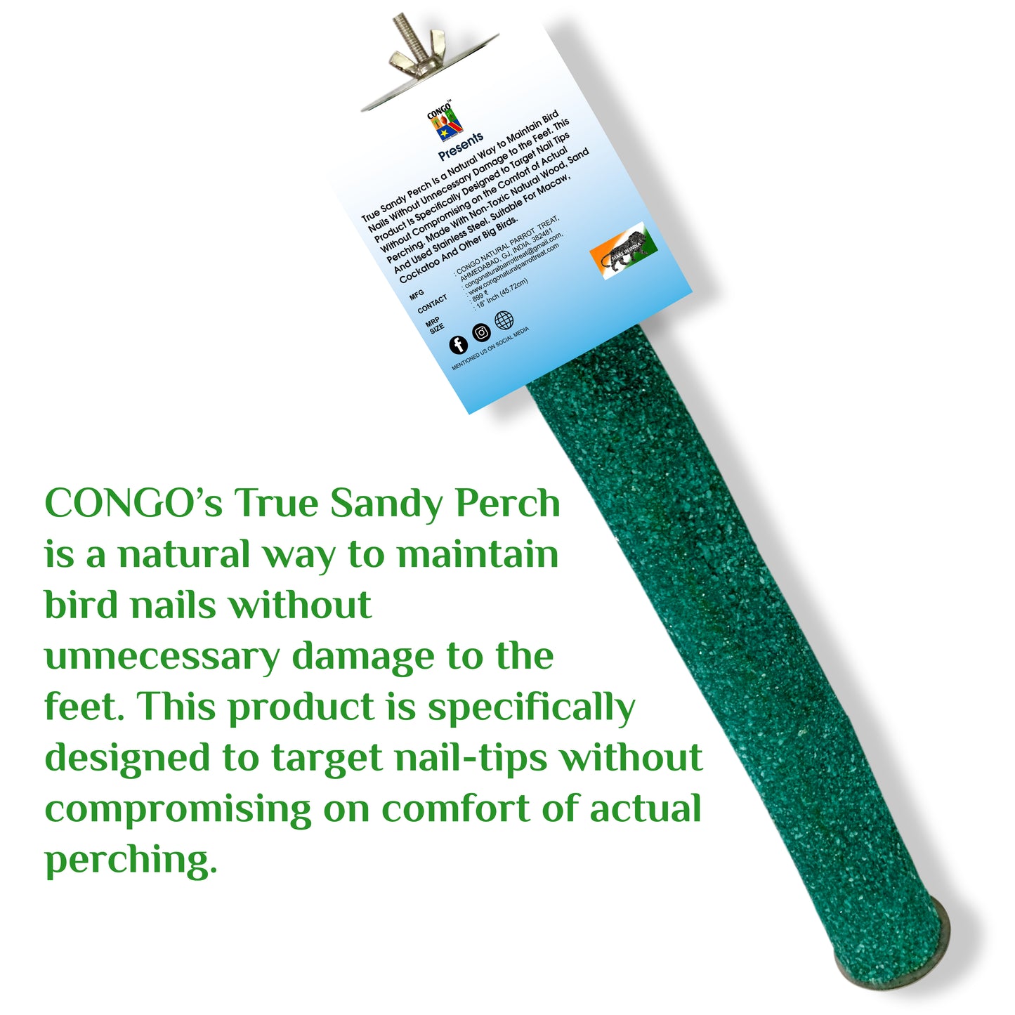 Congo 18 inch True Sandy Sand Perch for Specially Nail Grinding for Macaw, Cockatoos and Other Big Birds (18 Inch)