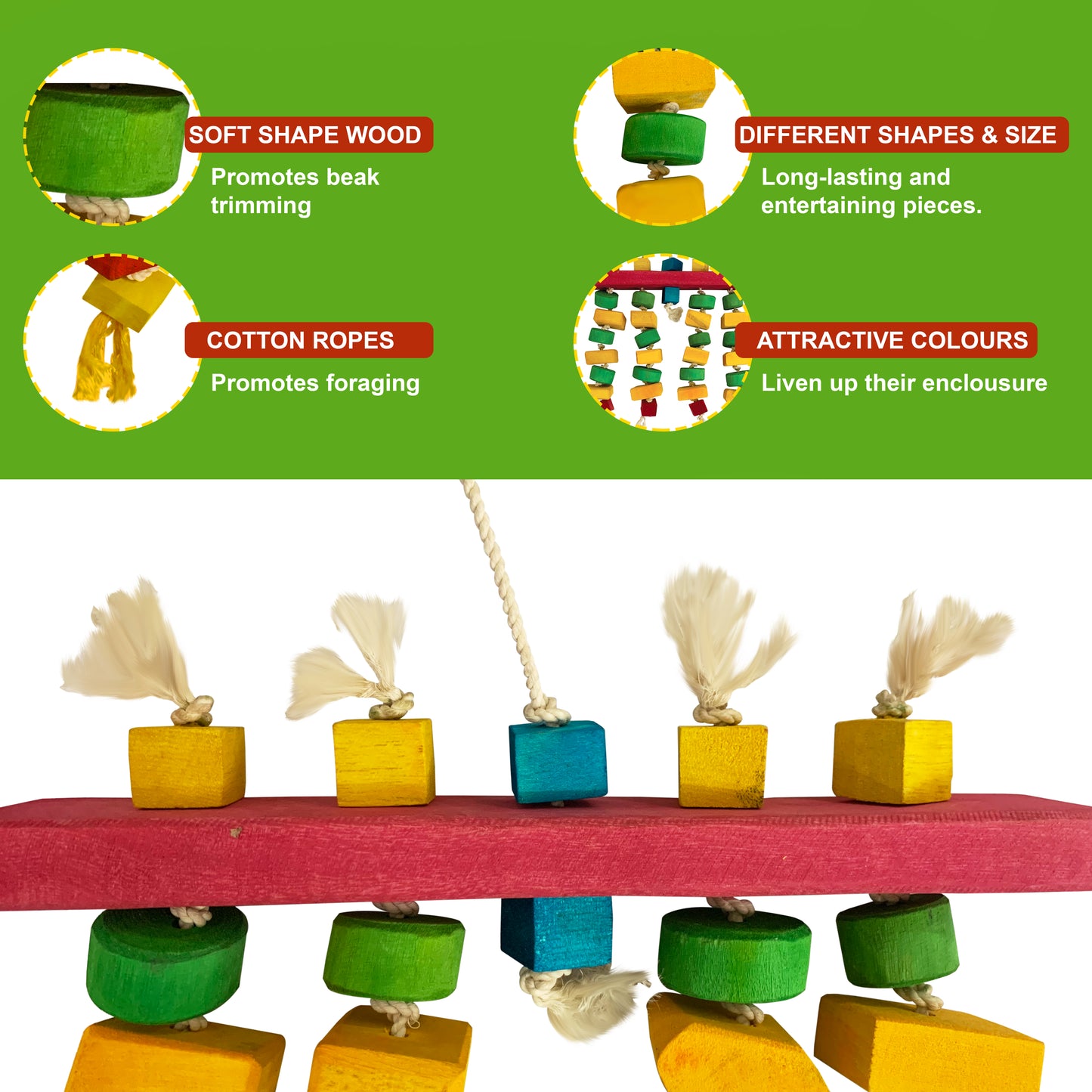 Congo® Exclusive 55X37 Cm Edible Non-Toxic Colored Playing & Chewing Toy for Sun Conure, Senegal, Amazon, African Grey, Macaw, Cockatoo and Other Birds (Piece of 1)