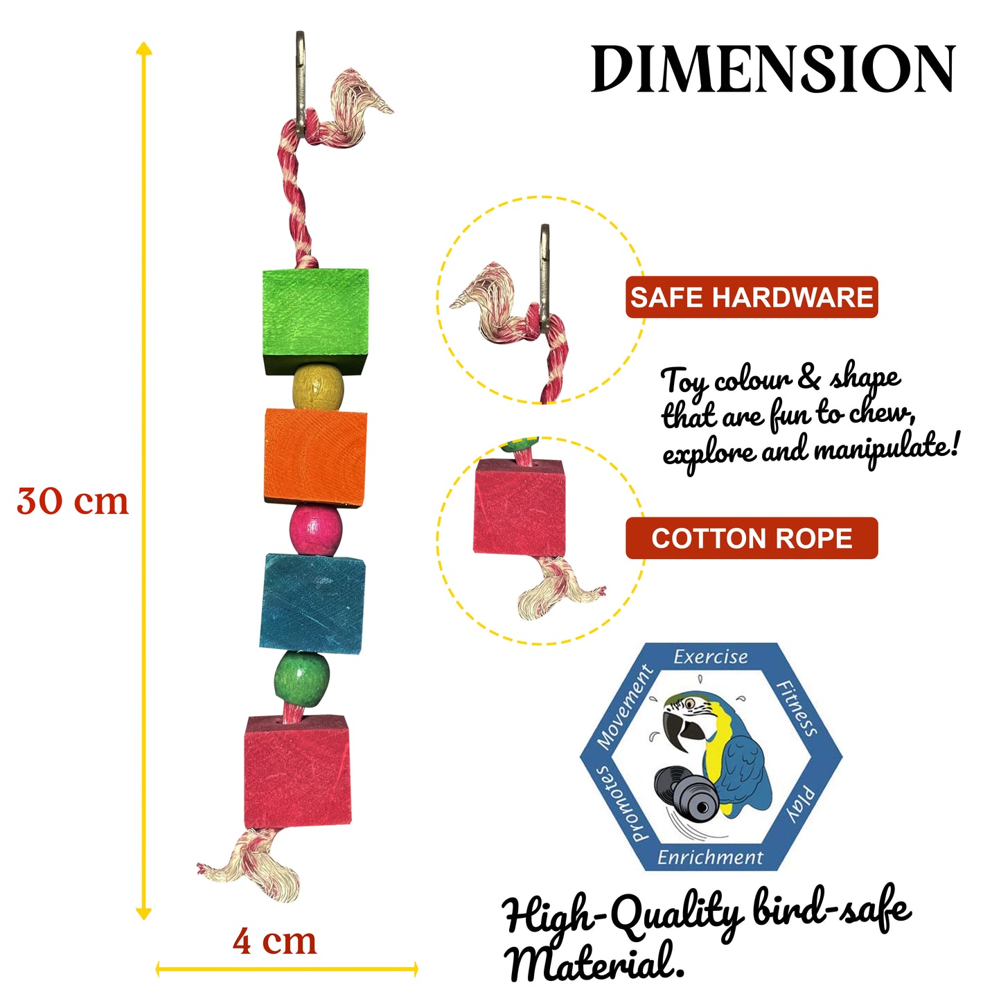 Congo® Set of 3 Edible Colored Playing & Chewing Toy for Parakeet, Budgies, Cockatiels, Lovebirds, Conure and Other Birds (Piece of 3)