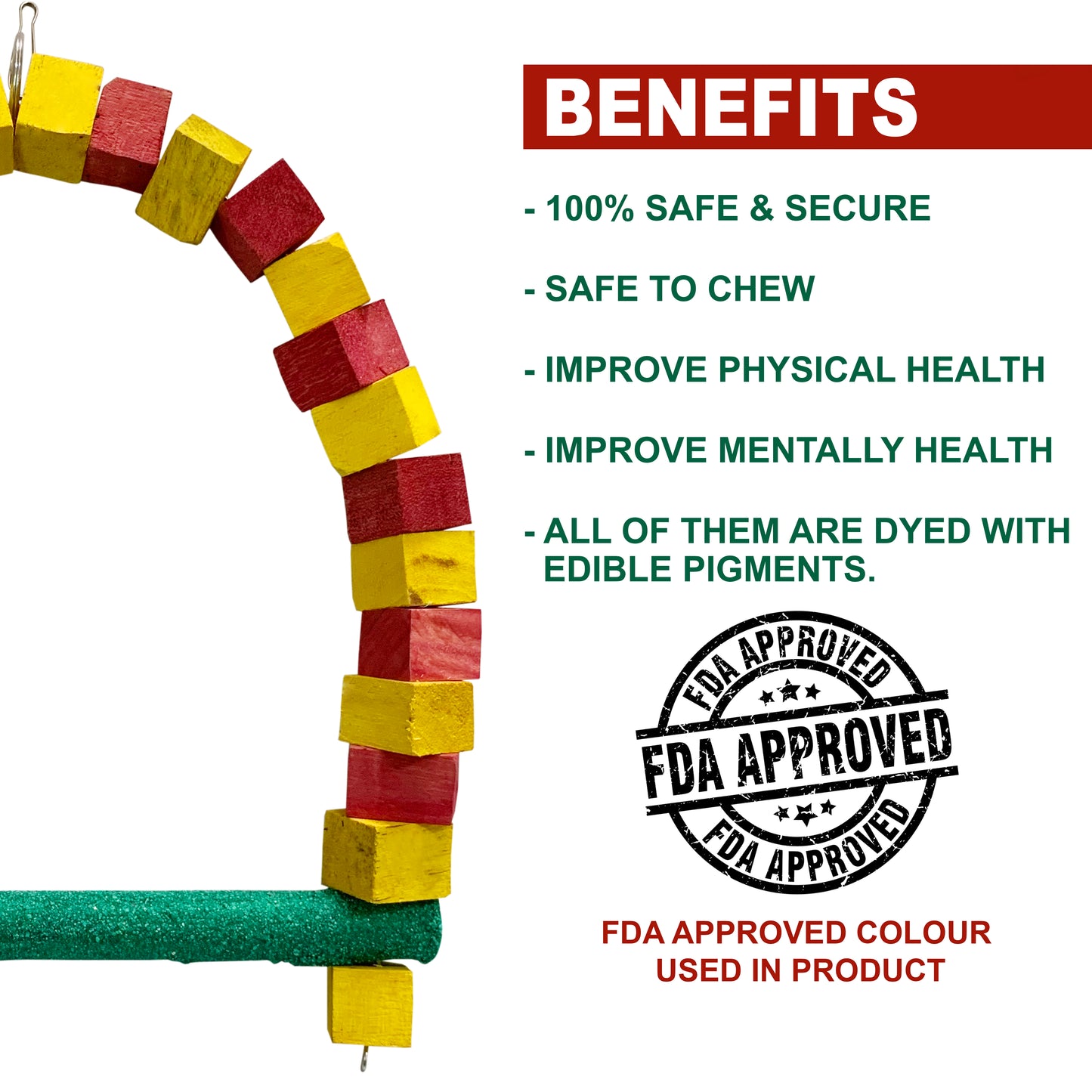 Congo® Colored 18X12 Inch Nail Trimming Sandy Swing Wooden Bird Toys Cage Accessories for Conure, African Grey, Senegal, Amazon, Macaw and Other Birds Piece of 1
