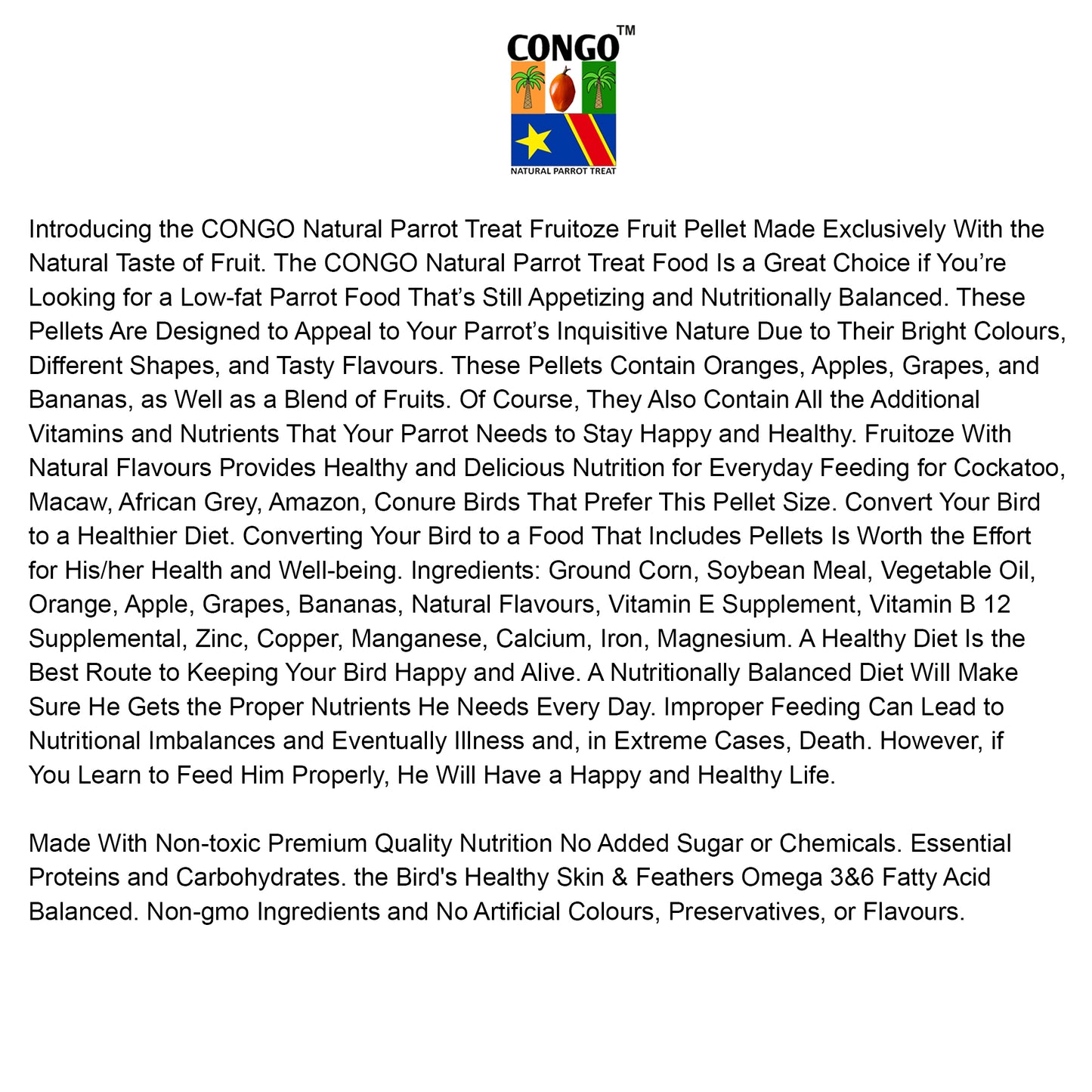 Congo 1Kg Premium Fruitoze Fruit Pellets for Cockatoo, Macaw, African Grey, Amazon and Conure Parrots (1Kg)