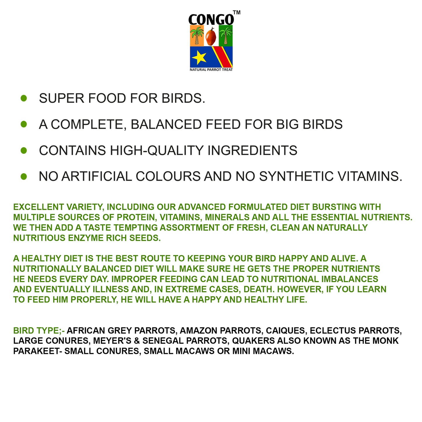 Congo Herbal Seed Mix 1kg for Conure, Senegal, Amazon, African Gray, Macaw, Cockatoo, Indian Parrot, and Other Big Birds. (1Kg)