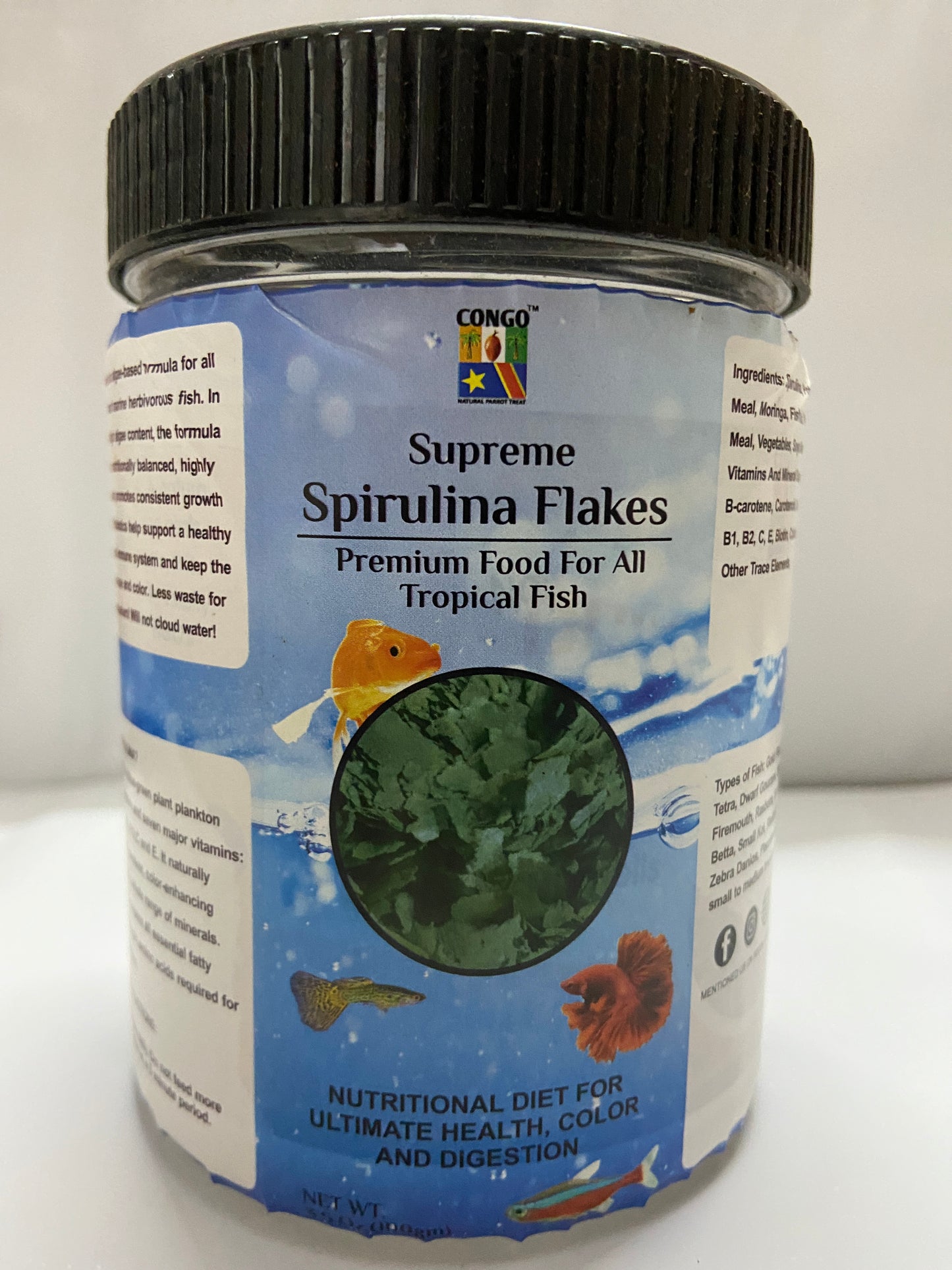 Congo Supreme Spirulina Flakes High Nutrition Fish Food for All Types of Tropical-100gm