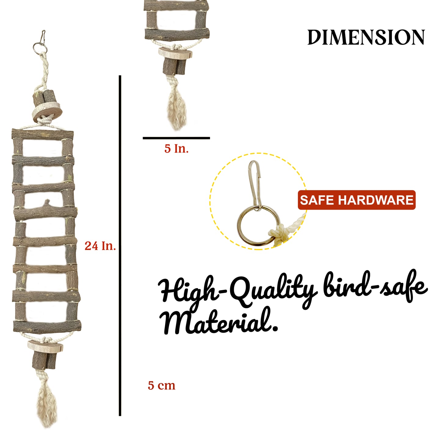 Congo Bird Safe-Chew 24 inch Wooden Ladder Bridge | for Climbing & Chewing | Fun-Full Toy for Conure, African Grey, Amazon and Macaw Piece of 1