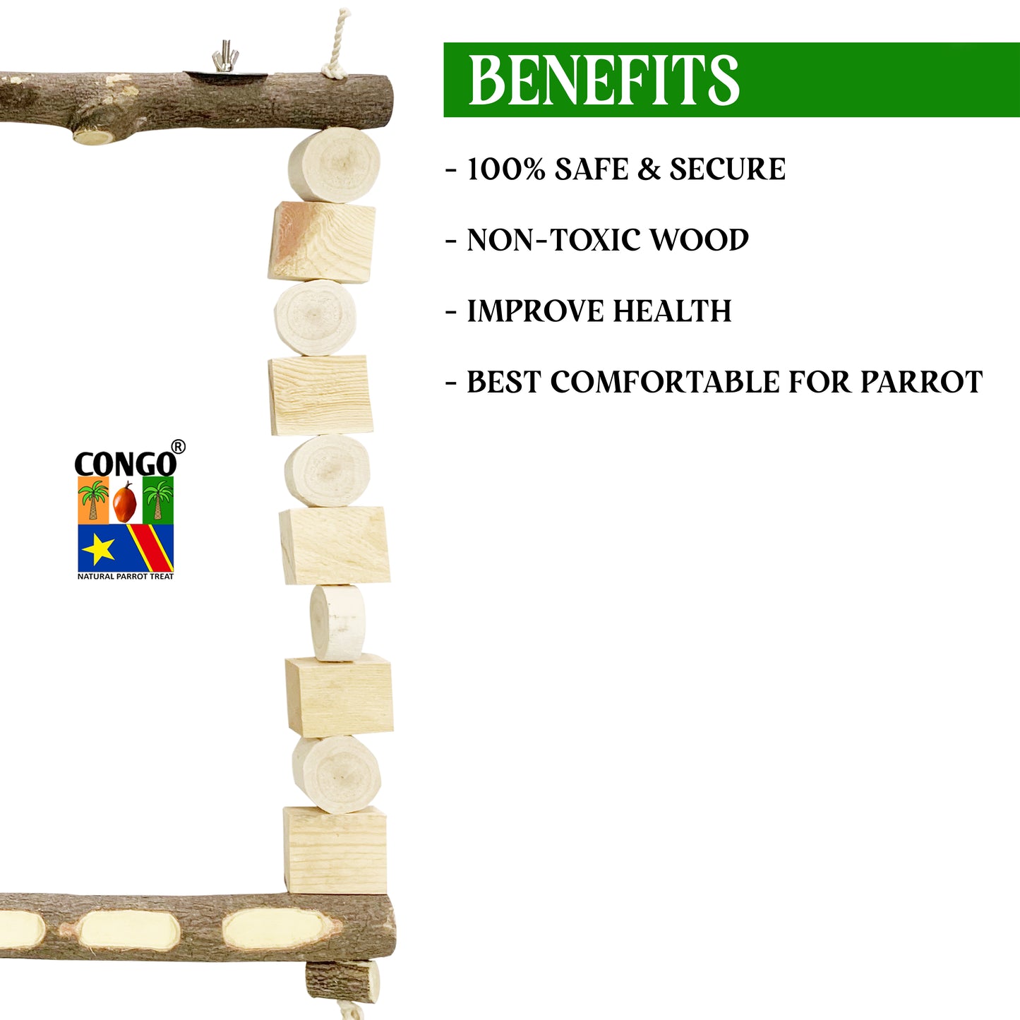 Congo® 18X24 Inch Wooden Decorative Swing Toy for for African Grey, Macaw, Cockatoos, Amazon and Other Big Birds (Piece of 1)