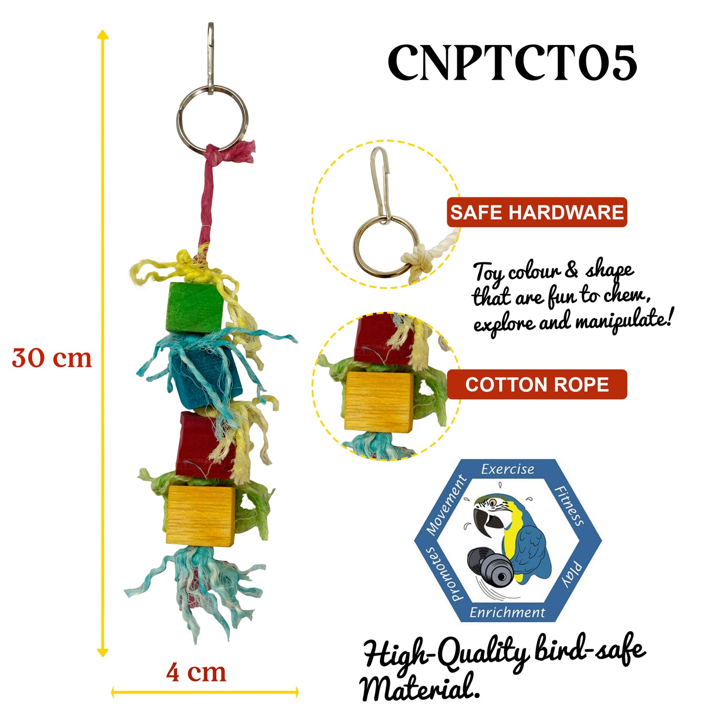 Congo® Set of 3 Edible Colored Playing & Chewing Toy for Parakeet, Budgies, Cockatiels, Lovebirds, Conure and Other Birds (Piece of 3)