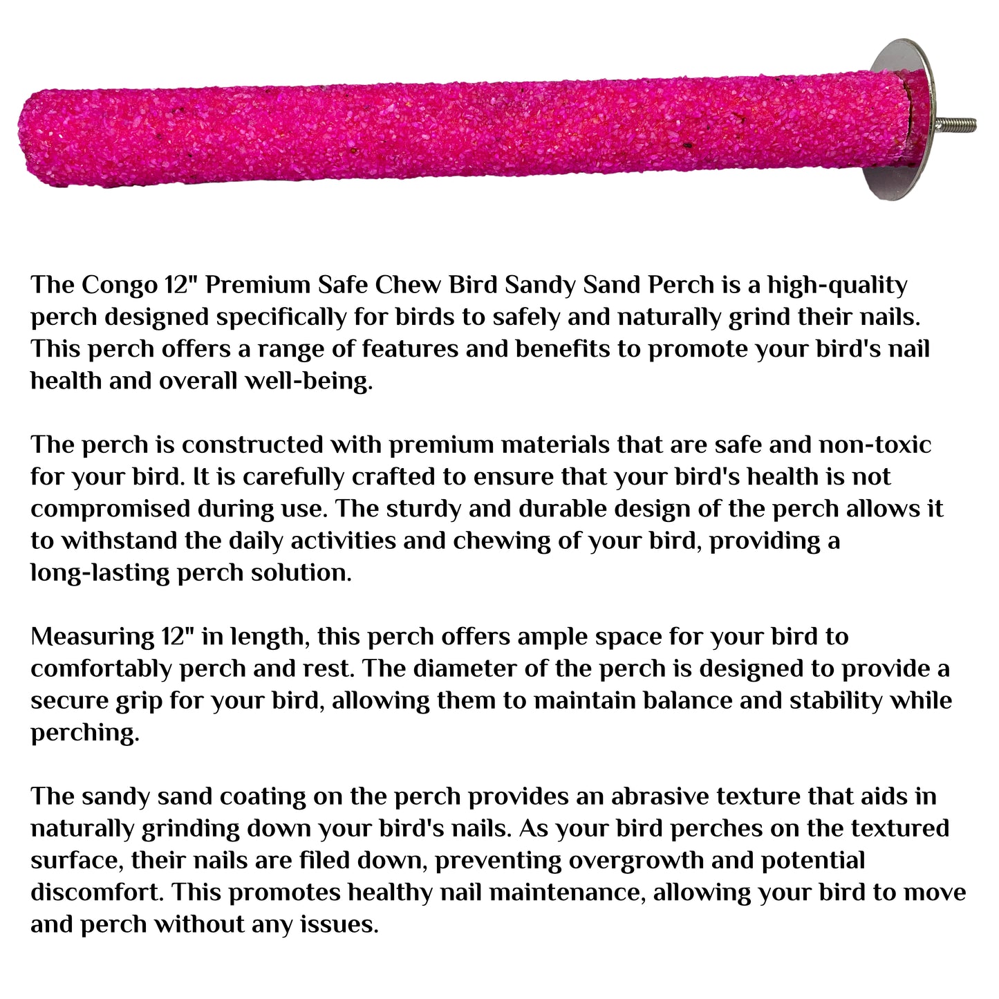 Congo Premium Safe Chew Bird Sandy Sand Perch for Grinding Nail for Birds (Medium Sandy Perch 12")