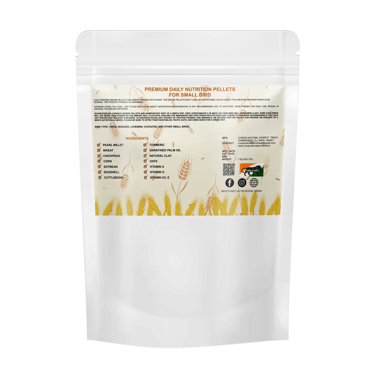 Congo® 1Kg Seedex High Nutritional Daily Food Pellets for Lovebirds, Budgies, Cockatiels and Other Birds (1Kg)