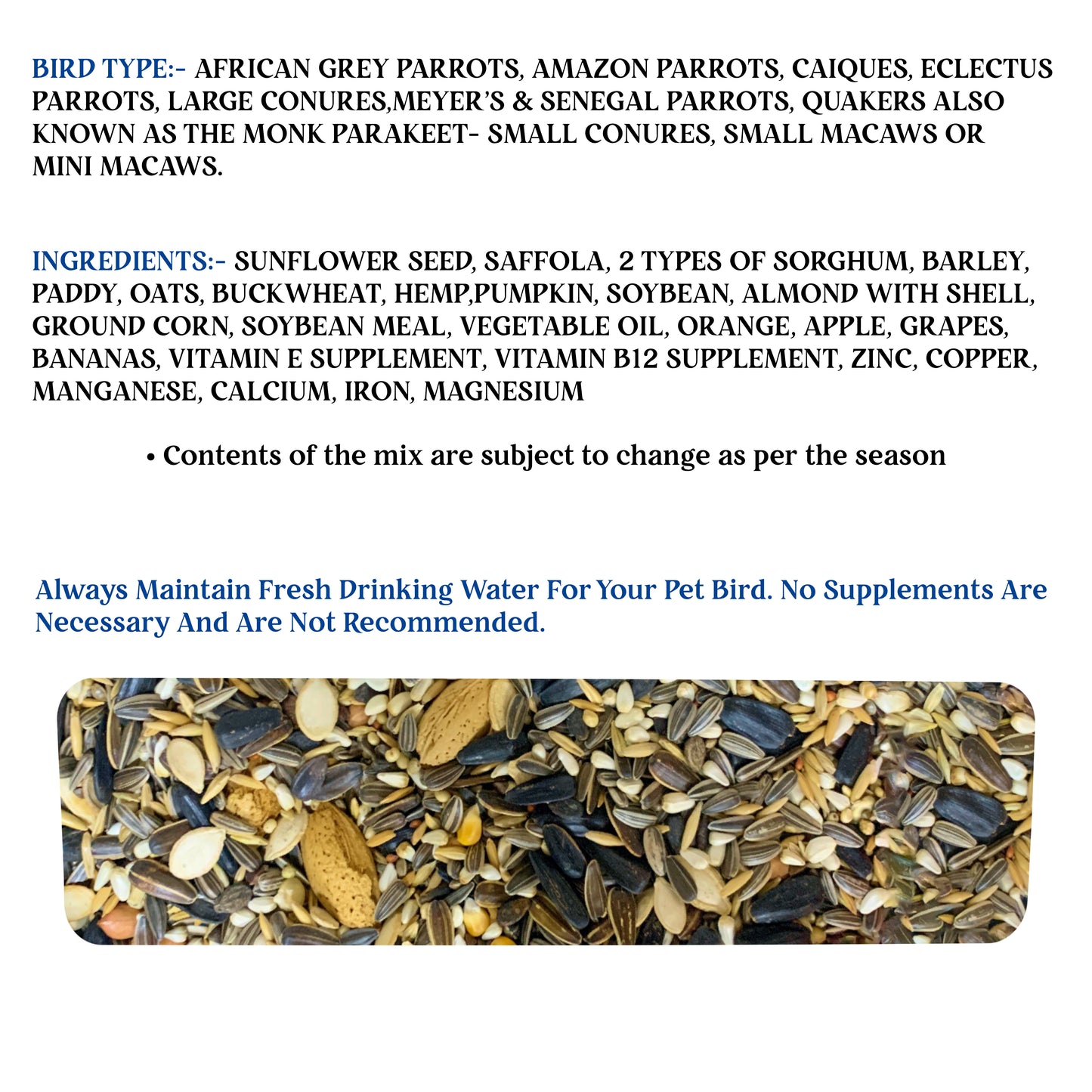 Congo® 1Kg Seeds for Parrot Healthy and Nutritional Seed Food for Conure, Amazon. Eclectus, Senegal, African Grey, Macaw and Other Birds (1Kg)