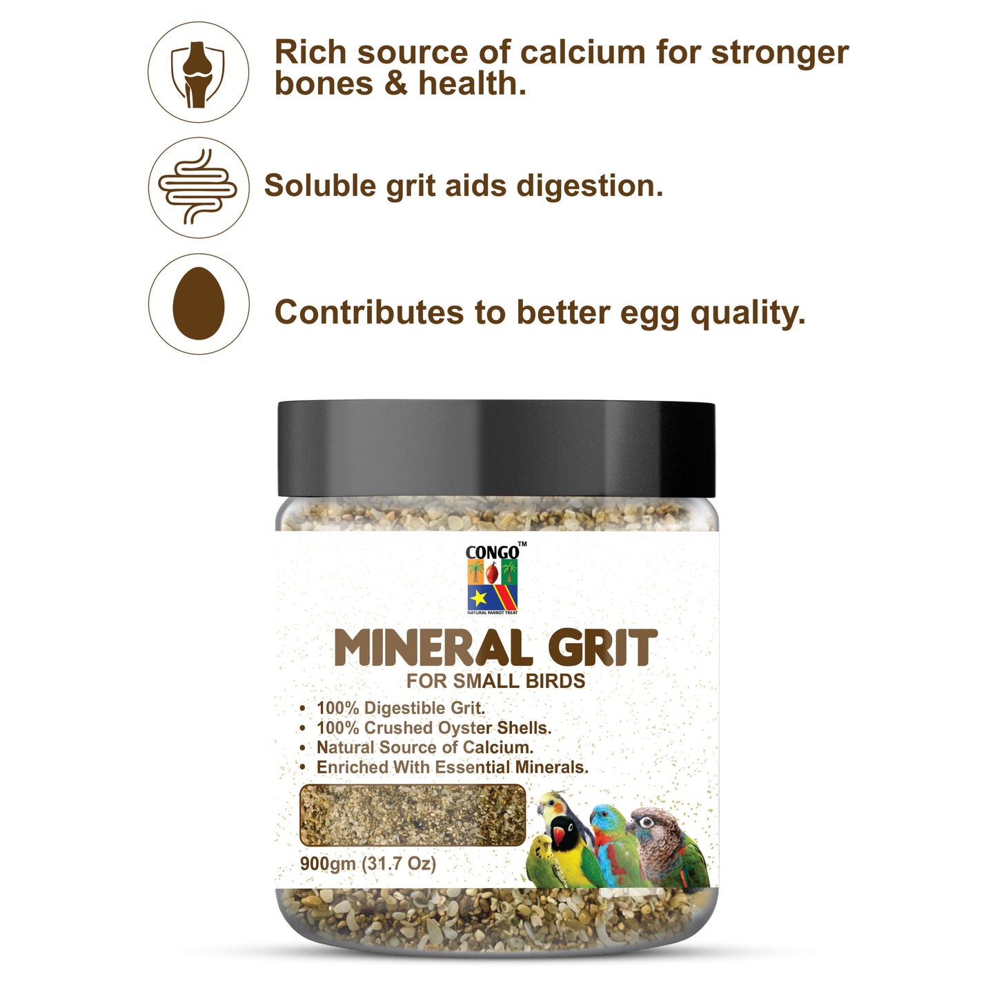 Congo® 900gm Mineral Grit for Healthy Bird Digestive System for Budgies, Lovebirds, Cockatiel and Other Small Birds (900gm)