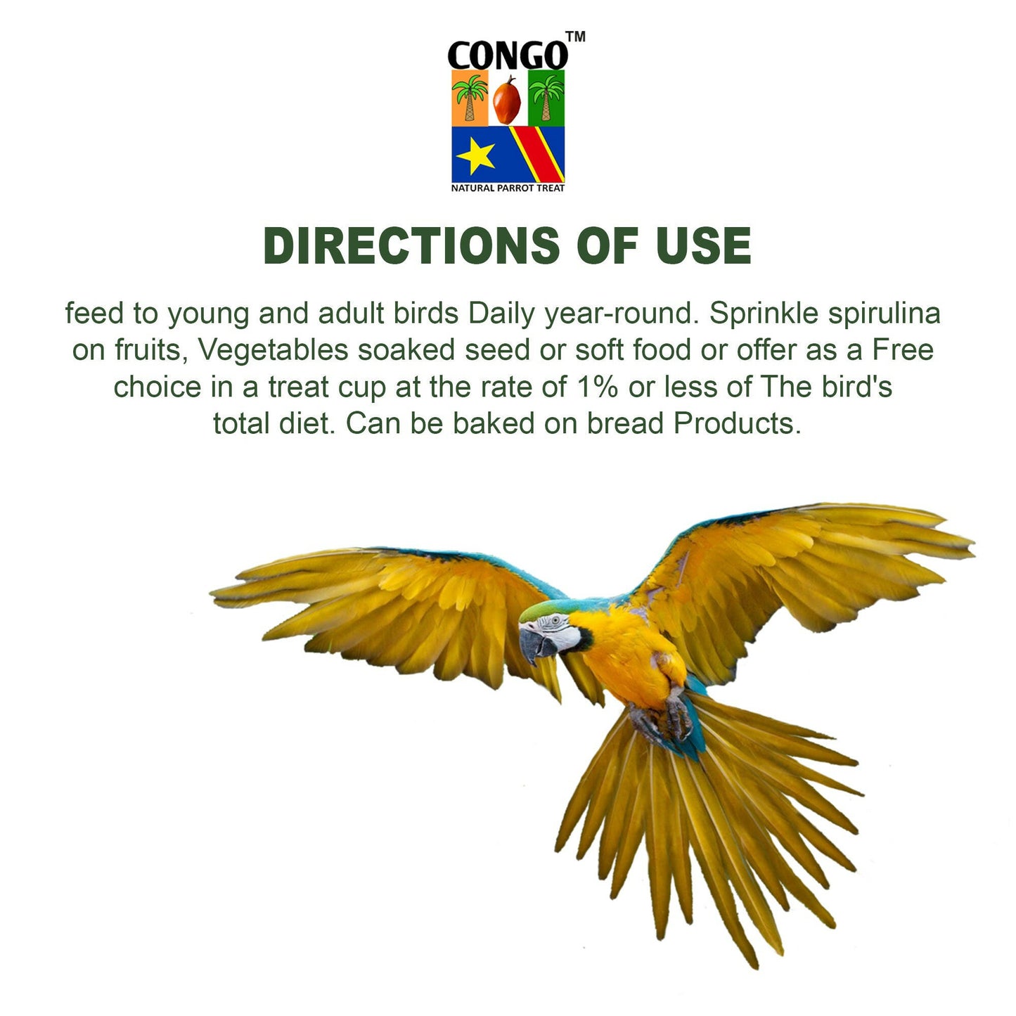 Congo 100gm Spirulina Powder for Healthy Health & Feather for Budgies, Lovebirds, Cockatiels, Conure, Senegal, Amazon, African Grey, Macaw, Cockatoo and Other Birds, 100gm