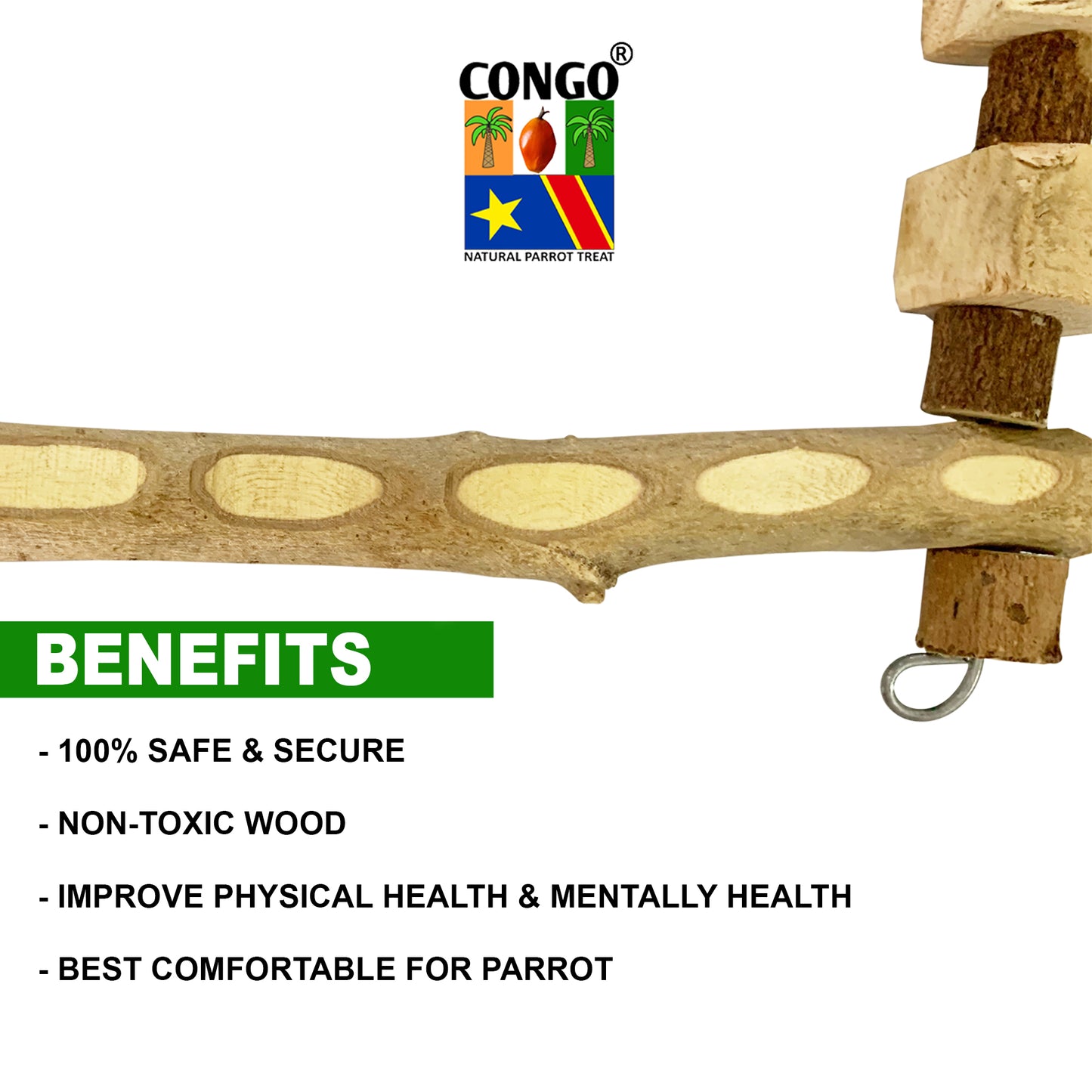 Congo® 18X12 Inch Bird Swing Wooden Bird Toys Cage Accessories for Conure, African Grey, Senegal, Amazon, Macaw and Other Birds Piece of 1