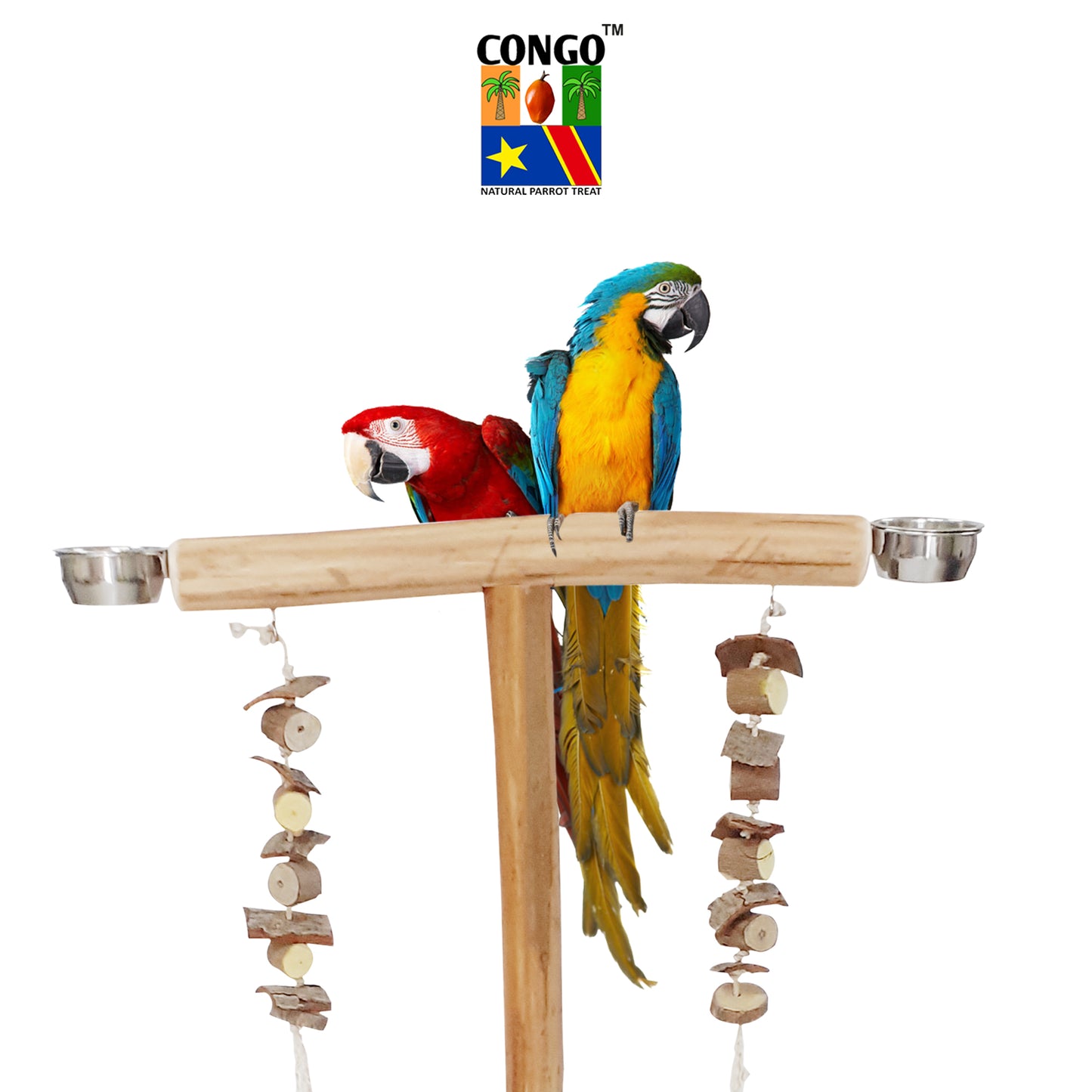 Congo® 48X29X20 Inch Training & Playing Stand for Parrot Eucalyptus Wood | with Hanging Toy for Conure, Amazon, African Grey, Macaw and Other Birds