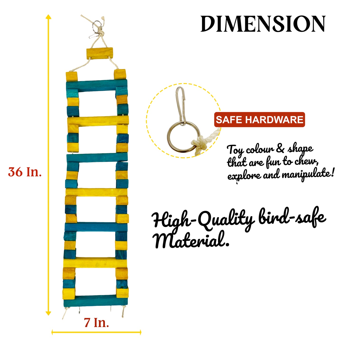 Congo Colored 36 Inch Ladder for Chewing and Playing for Amazon, African Grey, Macaw, Cockatoo and Other Birds (Piece of 1)