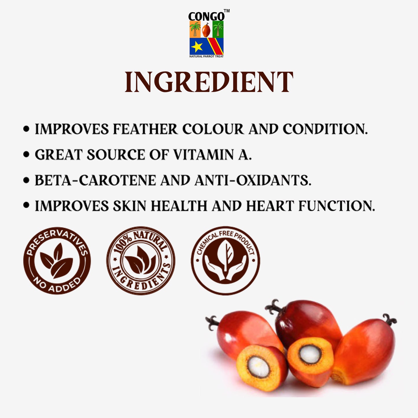 Congo 100g Palm Nuts Oil for Healthy Feather & Wings for Finches, Budgies, Conures, Lovebirds, Cockatiels, African Grey, Macaws, Cockatoo, Eclectus and Other Birds (100gm)