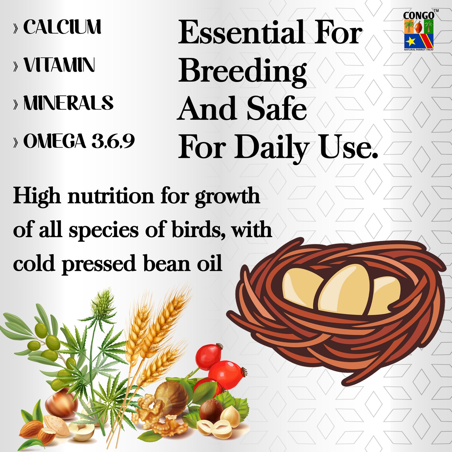 Congo® 100ml Serengeti Oil for Breeding and Nutrition for African Grey, Macaw, Conure, Senegal, Lovebirds and Other Birds