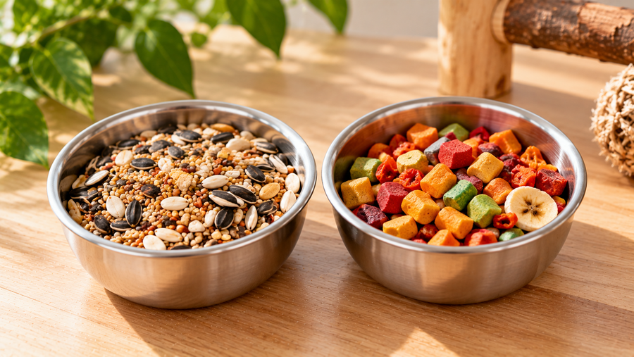 Small bowl with a new food next to the usual food