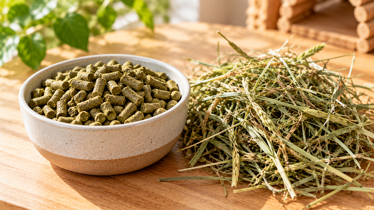 Pellets and hay for small pets