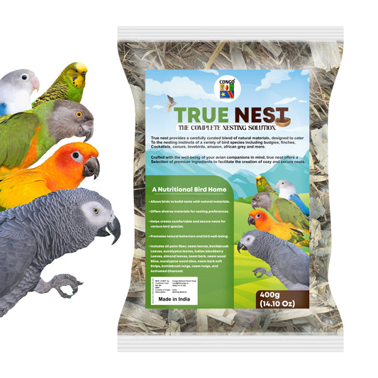 Congo® 400g True Nest Natural The Complete Nesting Material for Budgies, Cockatiels, Lovebirds, Conure, Amazon, Senegal, African Grey and Other Birds, 400g