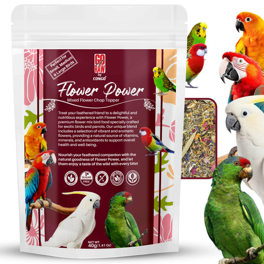 Congo® Flower Power 20 Flower Mix Treat Food for Budgies, Finches, Lovebirds, Cockatiels, Conure, Rosella, Amazon, African Grey, Macaw, Cockatoos and Other Birds