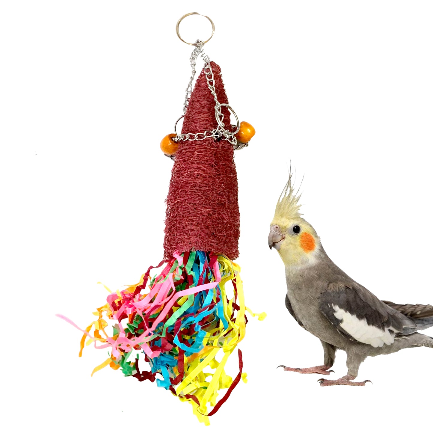 Congo® 12X3 Inch Down Side Paper Foraging Luffa Chew Color Hanging Toy for Budgies, Finches, Cockatiel, Lovebirds, and Other Small Birds (Piece of 1)