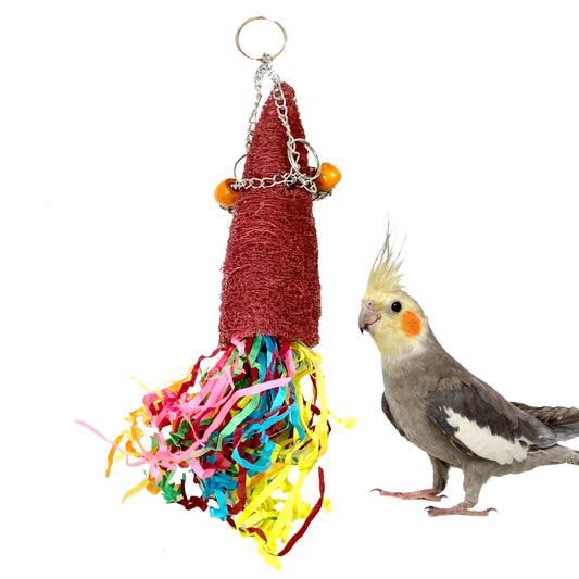 Congo® 12X3 Inch Down Side Paper Foraging Luffa Chew Color Hanging Toy for Budgies, Finches, Cockatiel, Lovebirds, and Other Small Birds (Piece of 1)