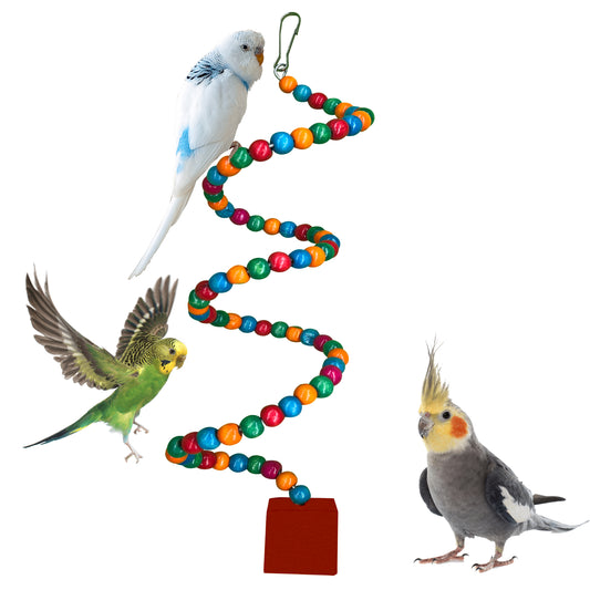Congo® 43X7cm Playful Natural Wood Beads Spiral Ladder for Budgies, Parakeet, Lovebirds, Cockatiel, Conure and Using Bird Cage Toy