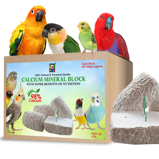 Congo® High Calcium Block for Birds | Bird Food and Supplement | Easy to Digestive for Finch, Budgies, Lovebirds, Cockatiels, Conure and Other Birds. (Pack of 4-200 gm)